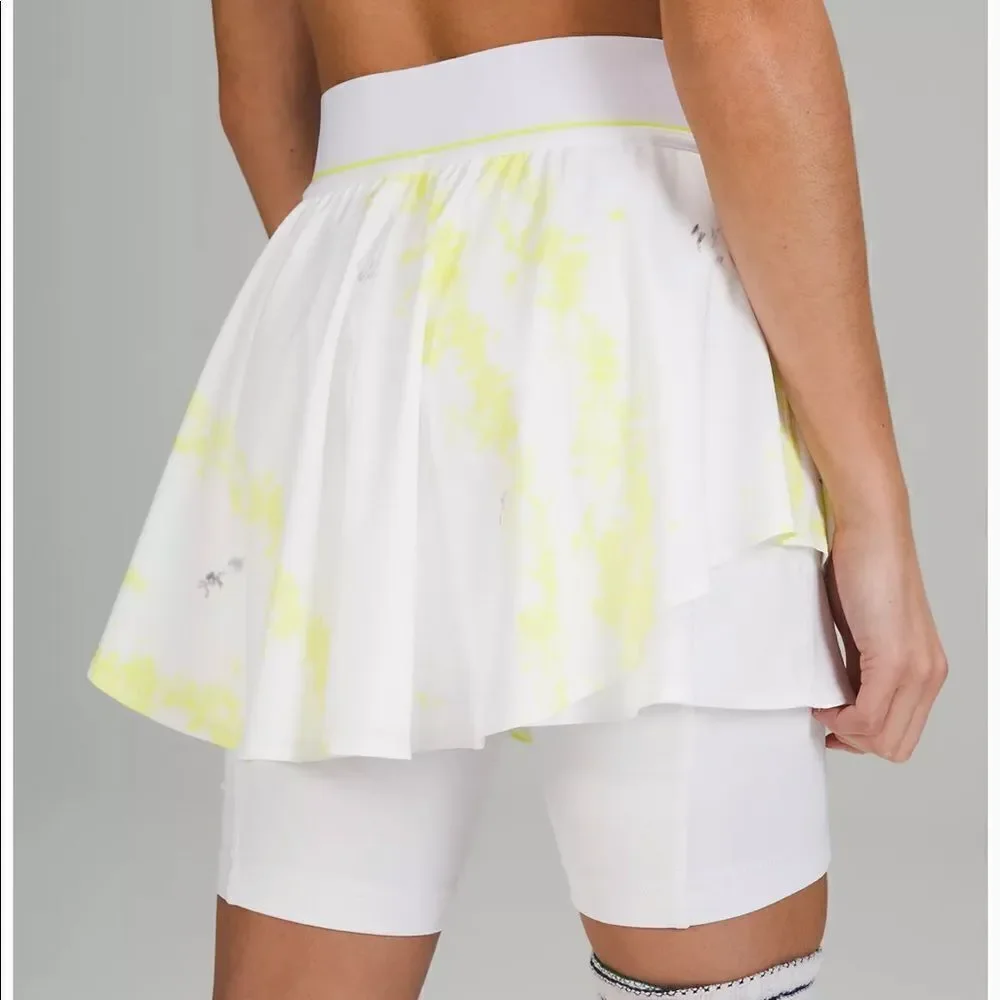 New LULULEMON Court Rival HR High Rise Tennis Athletic Skirt White Yellow Gray 4